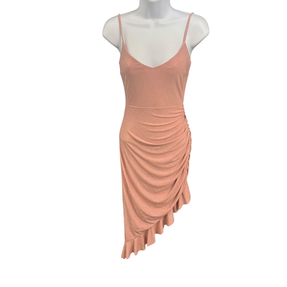 Glare Blush Pink Glitter Ruched Bodycon Cocktail Party Dress Sample Size Small